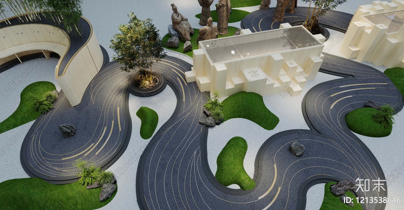 新中式图书馆3D模型下载【ID:1213538646】