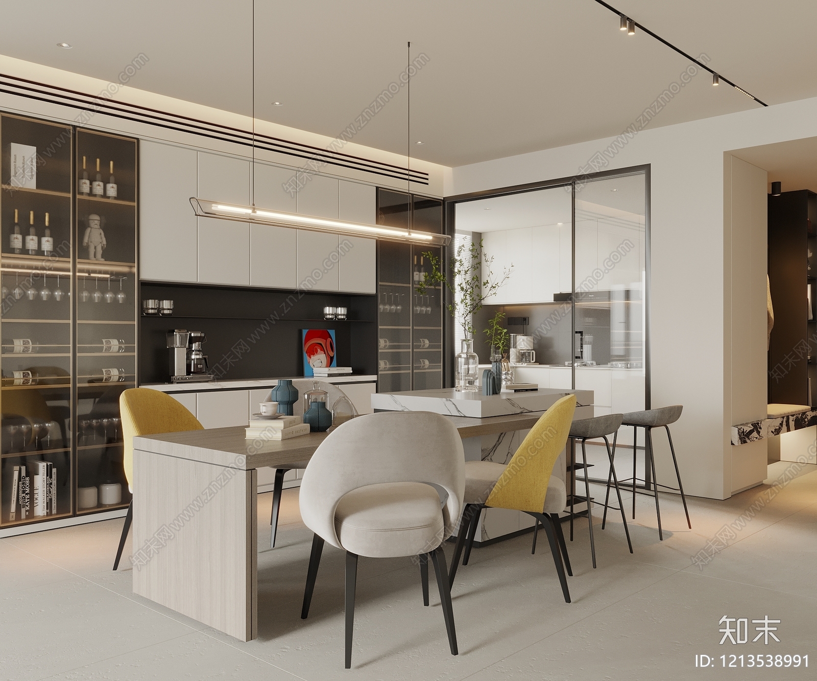 现代简约家居餐厅3D模型下载【ID:1213538991】