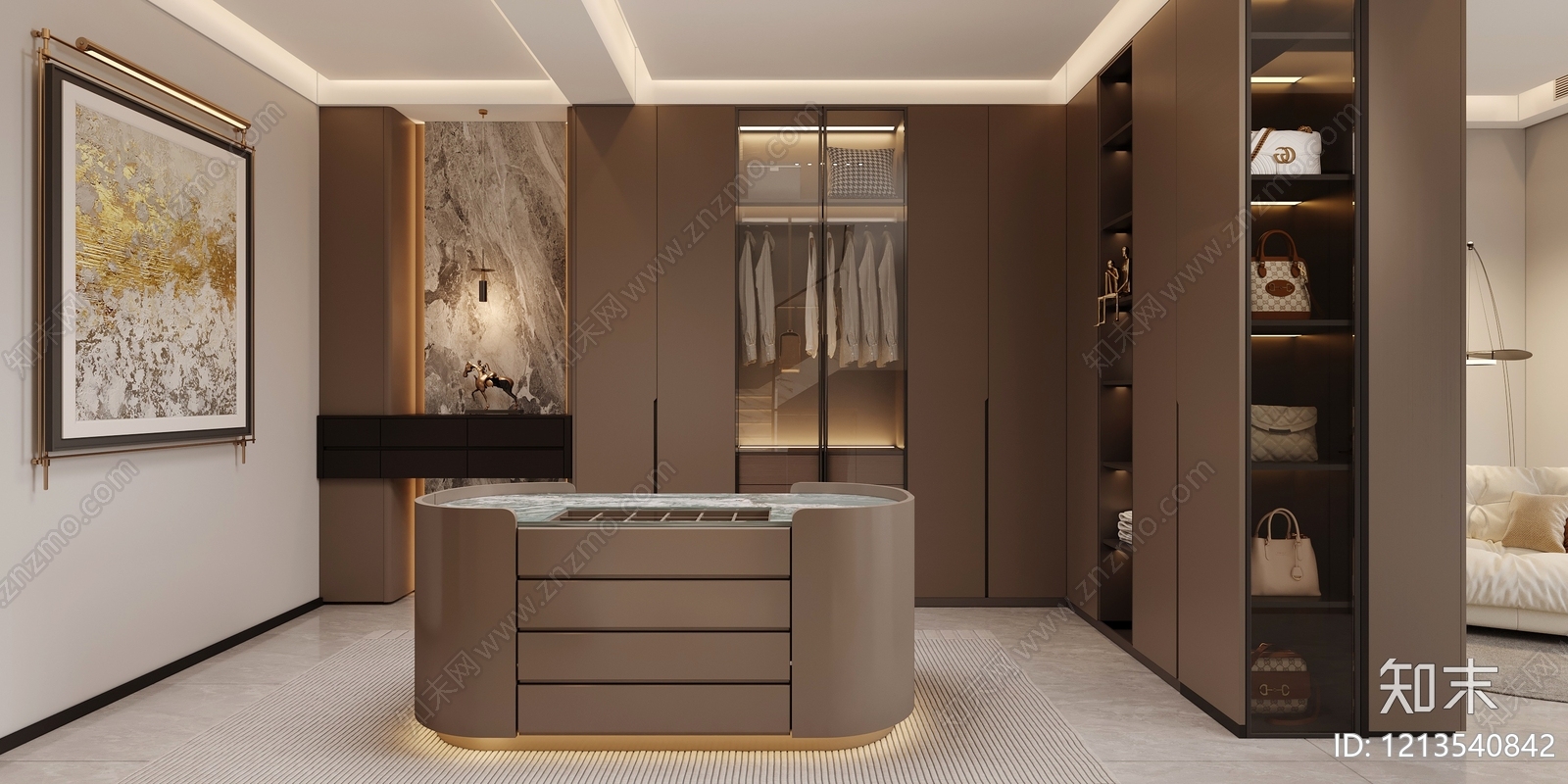 意式轻奢衣帽间3D模型下载【ID:1213540842】