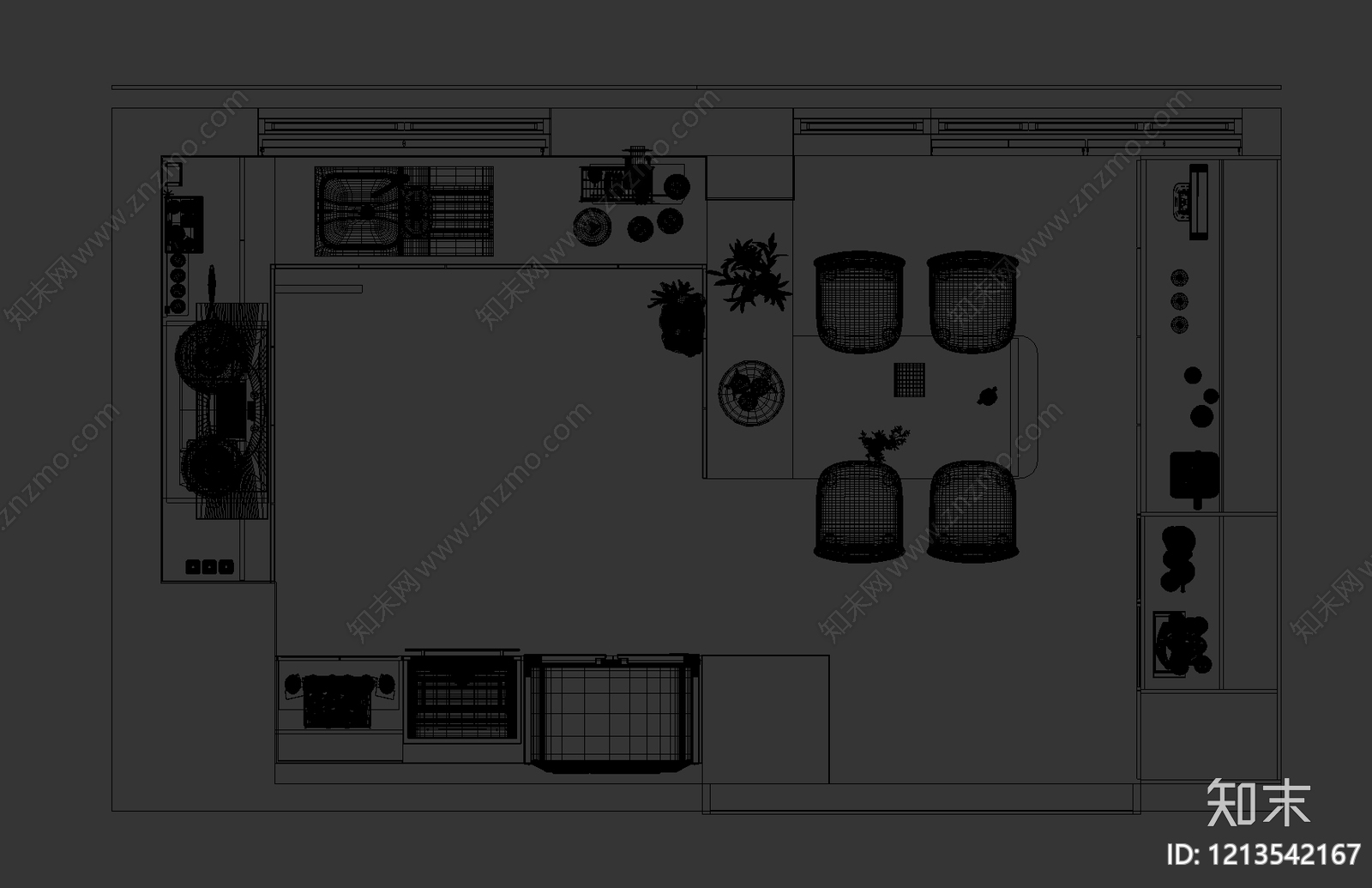 现代简约开放式厨房3D模型下载【ID:1213542167】