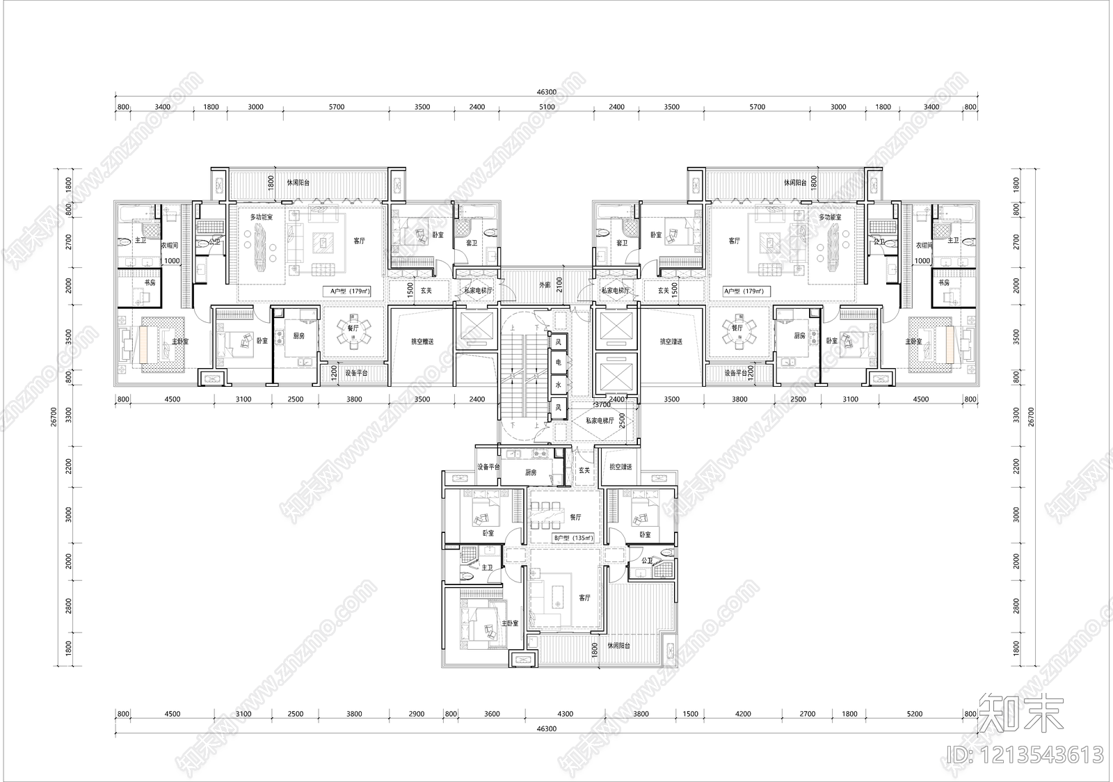 高层住宅cad施工图下载【ID:1213543613】