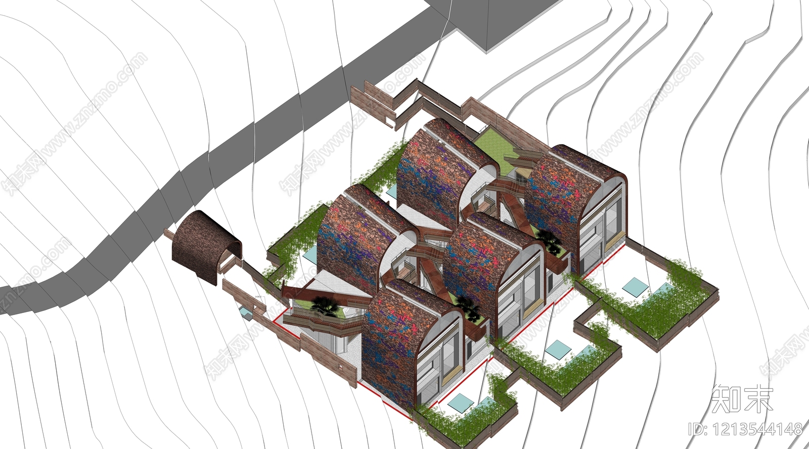地域主义民宿建筑SU模型下载【ID:1213544148】