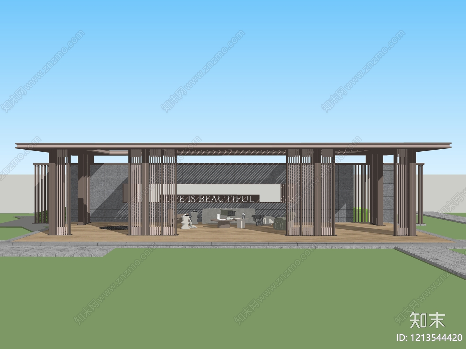 现代简约廊架空间SU模型下载【ID:1213544420】