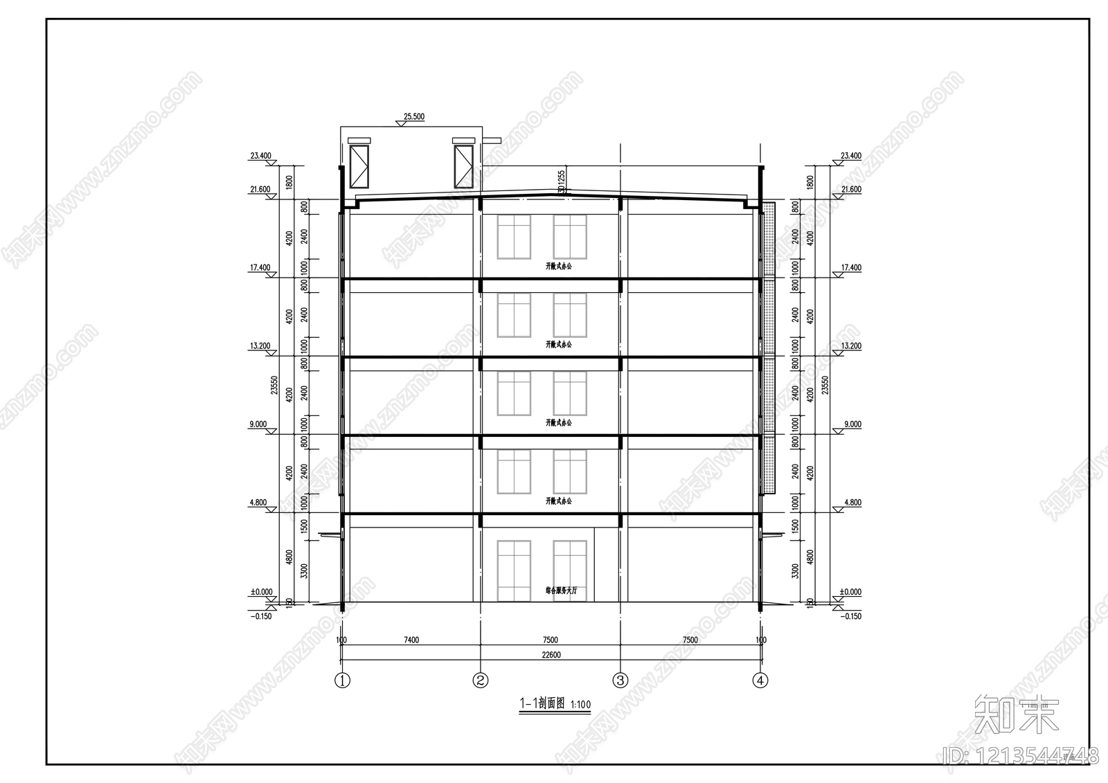 现代办公楼建筑cad施工图下载【ID:1213544748】