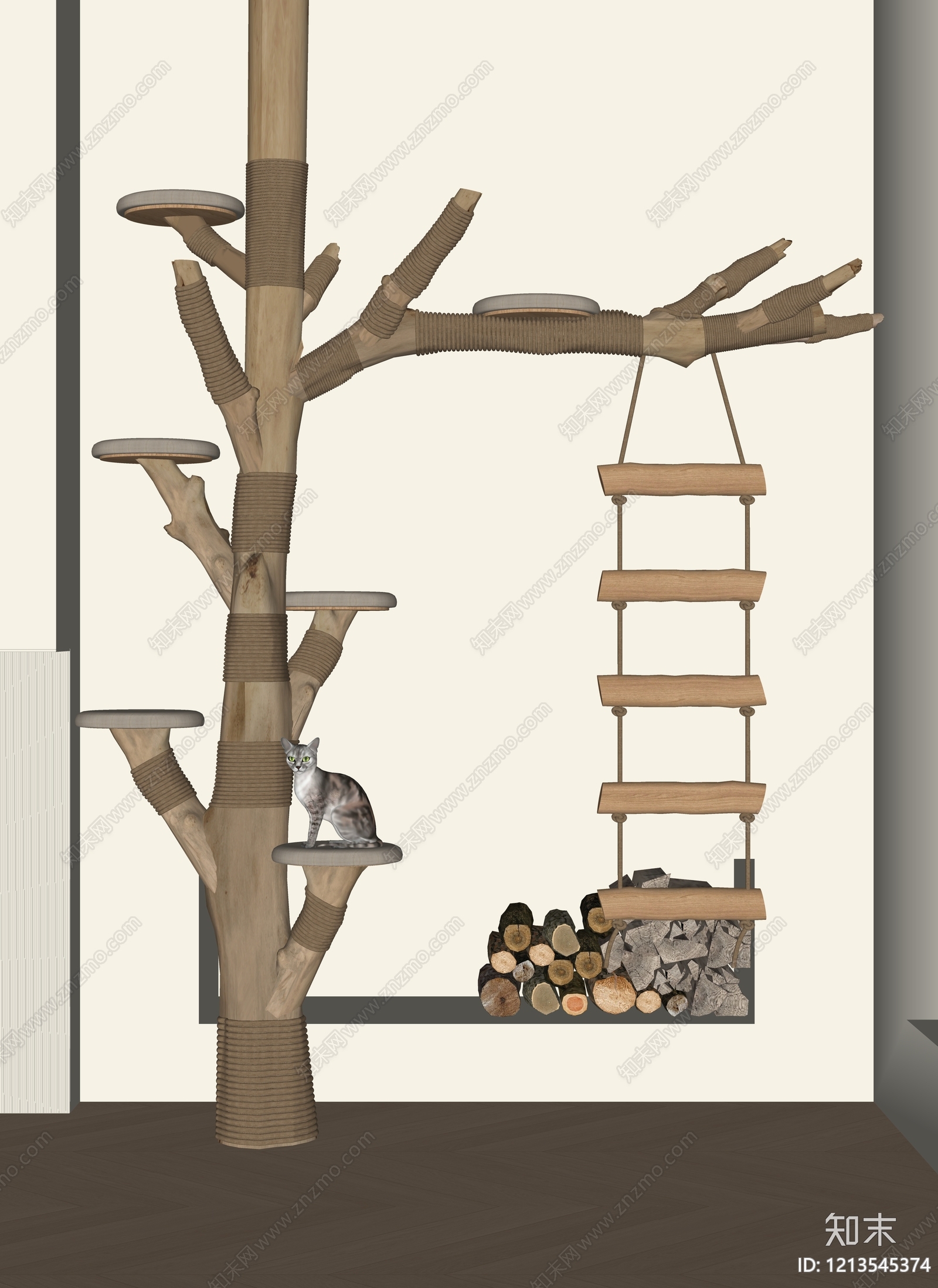 原木风猫爬架SU模型下载【ID:1213545374】