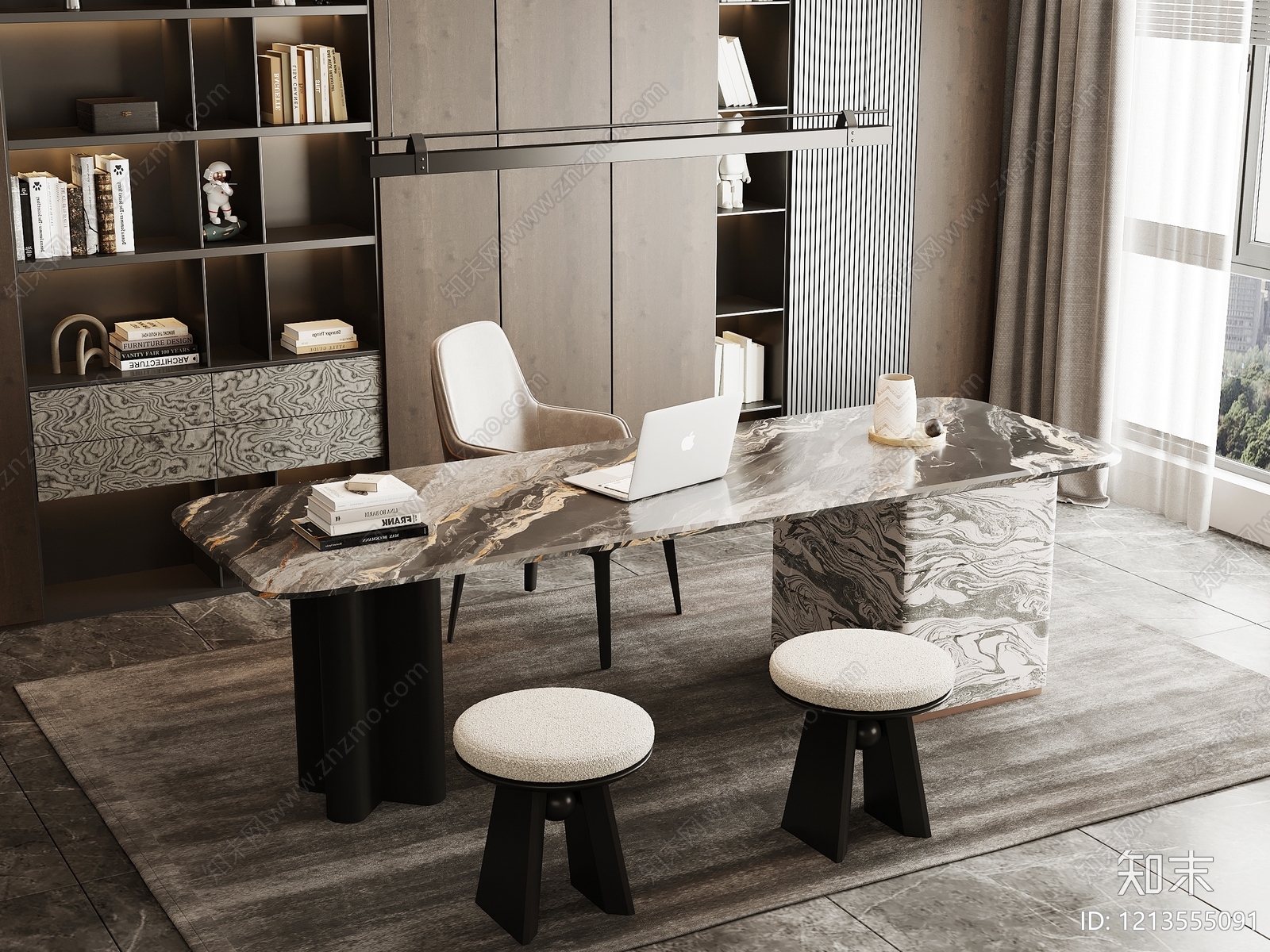 意式极简书房桌椅3D模型下载【ID:1213555091】