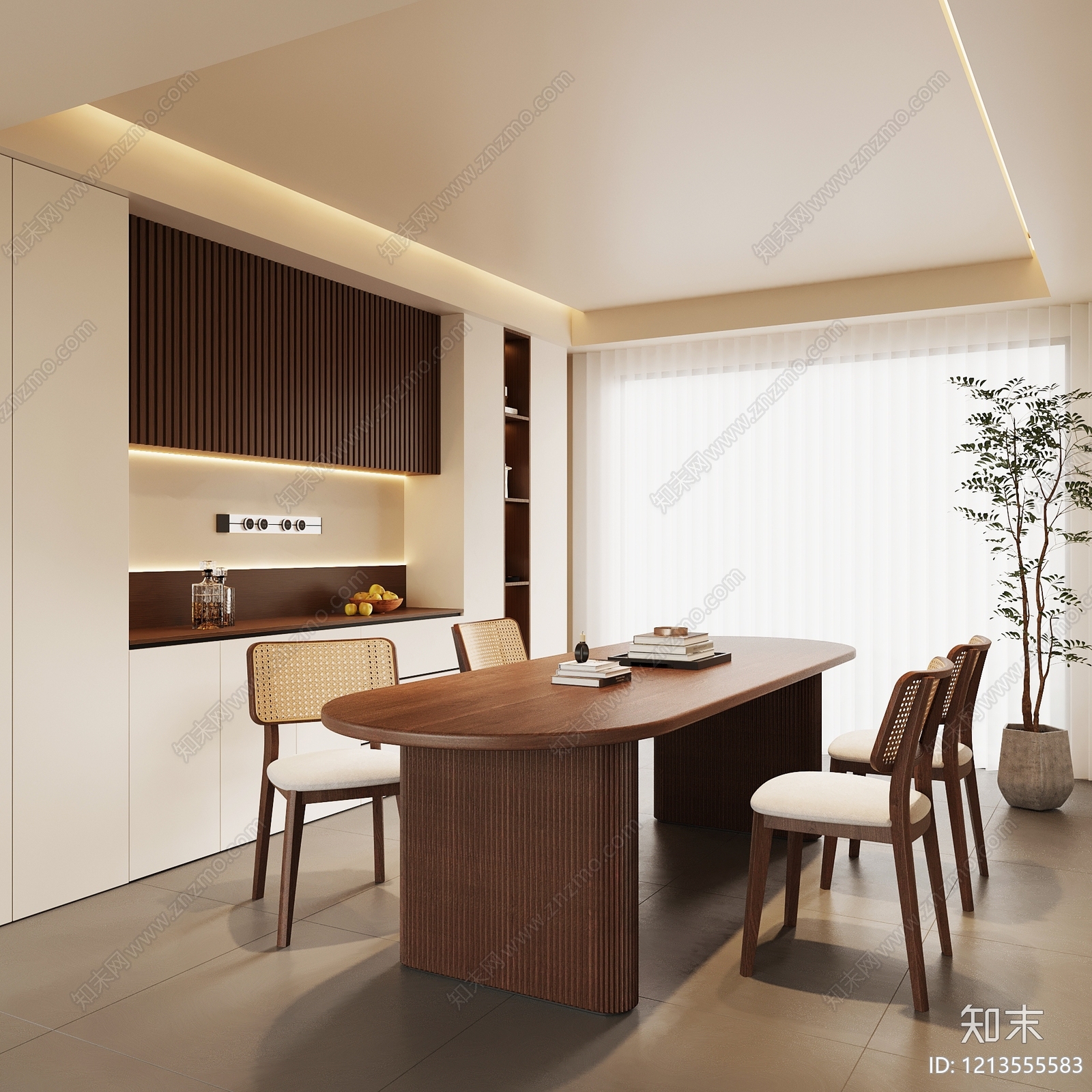 奶油风家居餐厅3D模型下载【ID:1213555583】