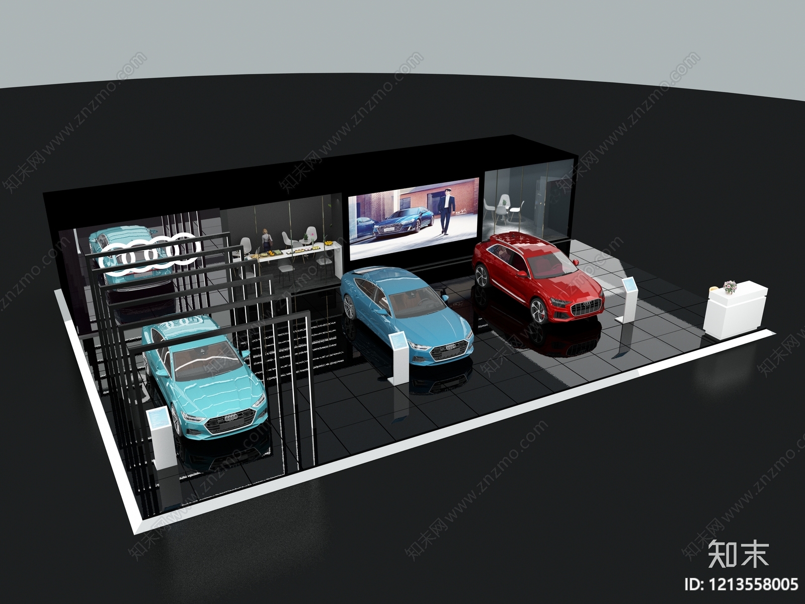 现代极简汽车展台3D模型下载【ID:1213558005】