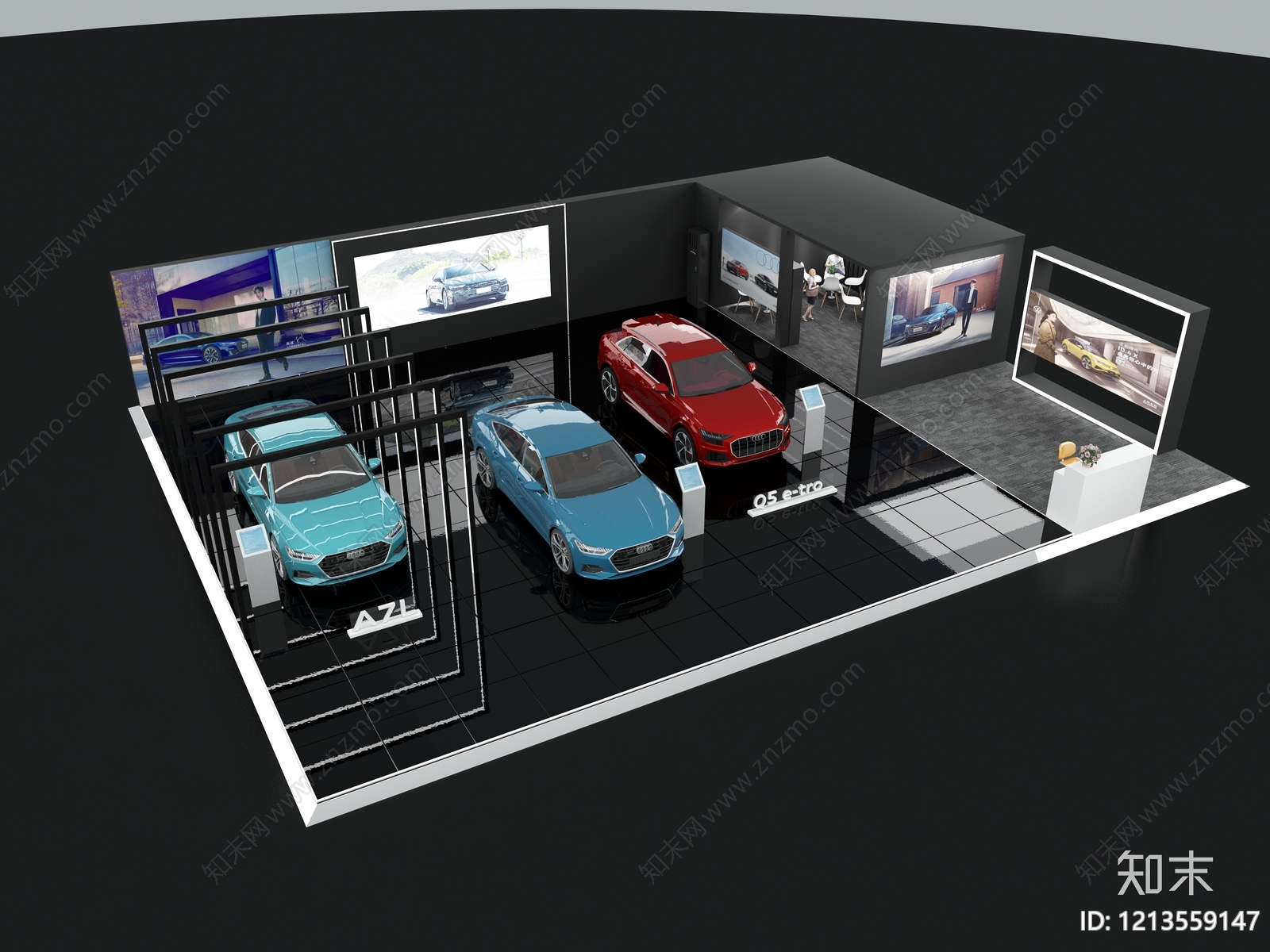 现代简约汽车展台3D模型下载【ID:1213559147】