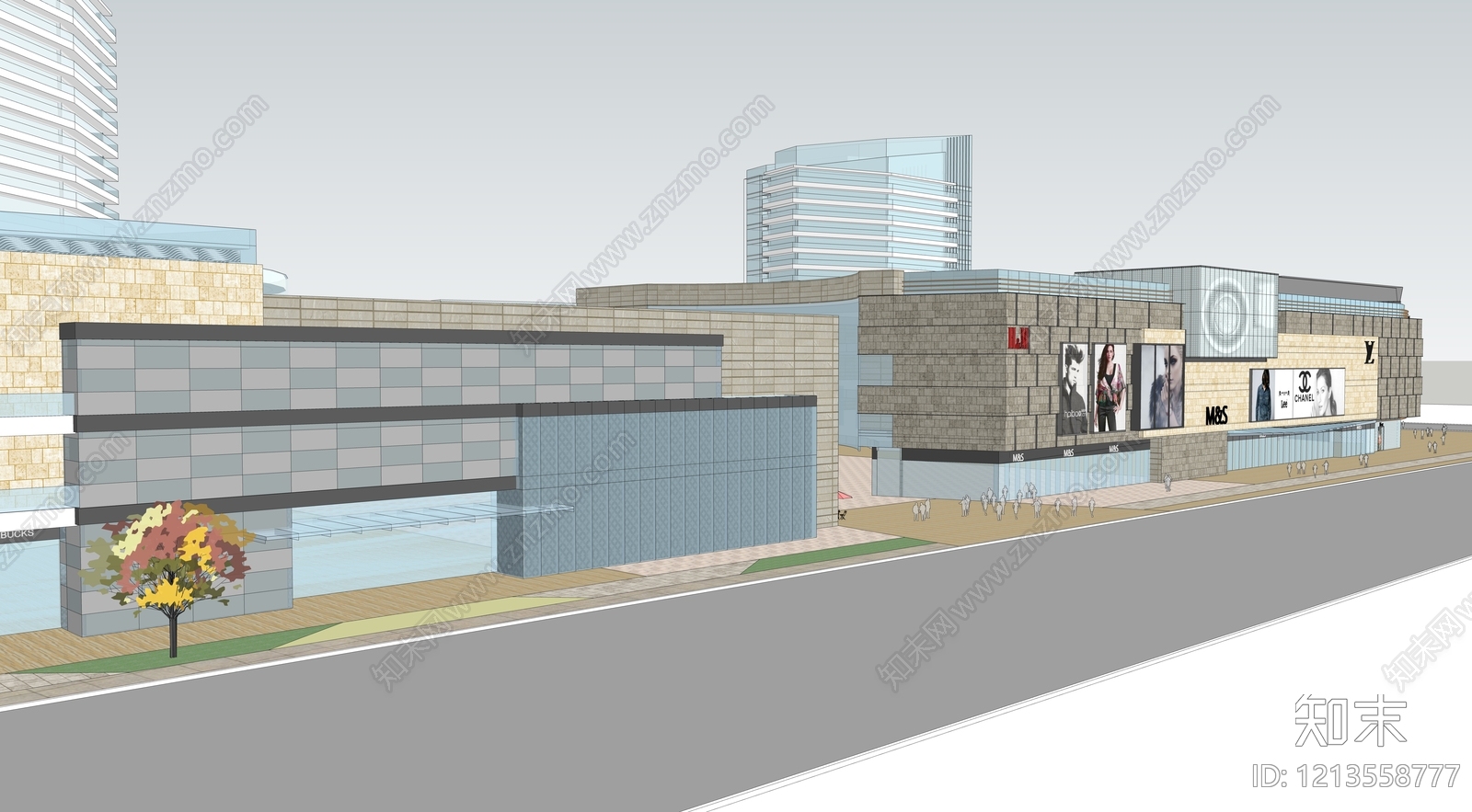 现代商场建筑SU模型下载【ID:1213558777】