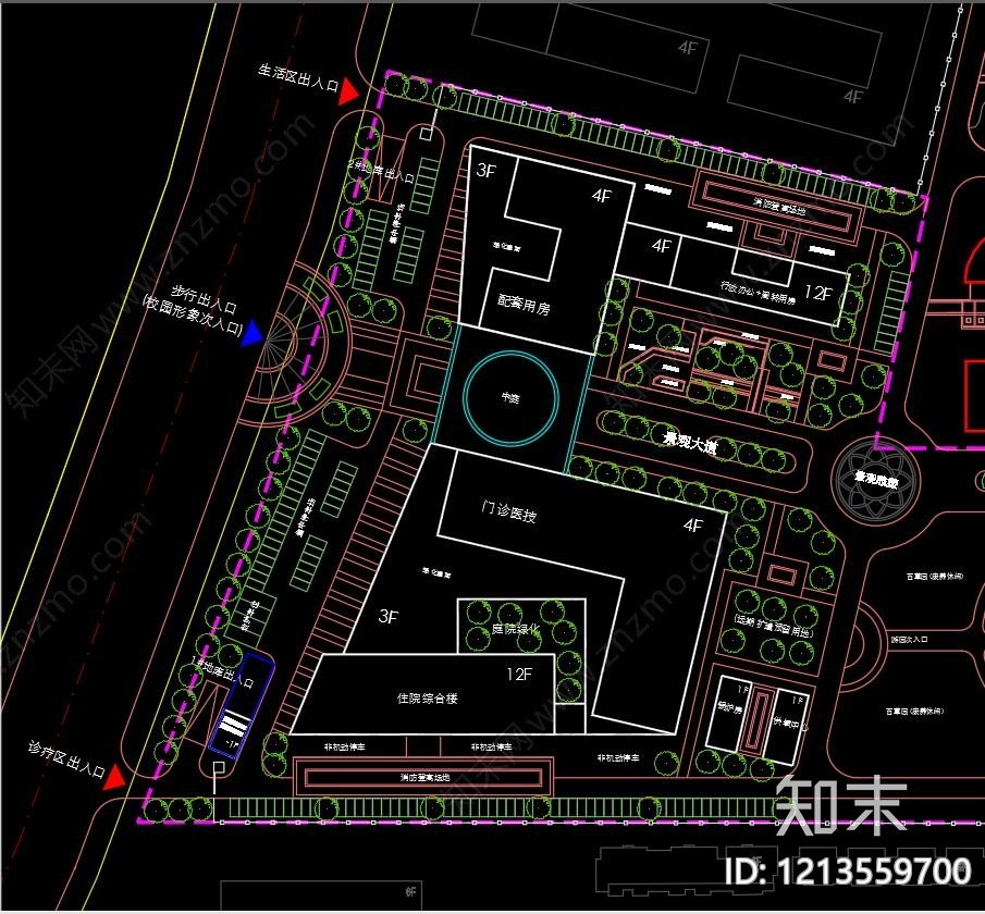 现代医院建筑cad施工图下载【ID:1213559700】
