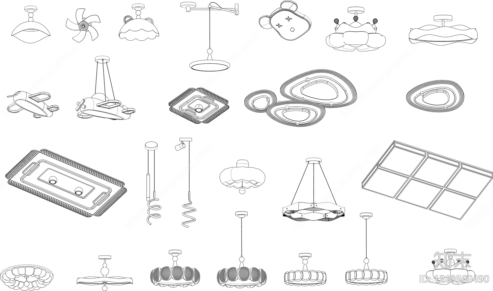 现代灯具图库cad施工图下载【ID:1213560490】