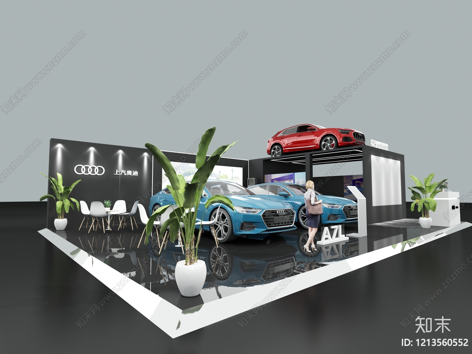 现代简约汽车展台3D模型下载【ID:1213560552】