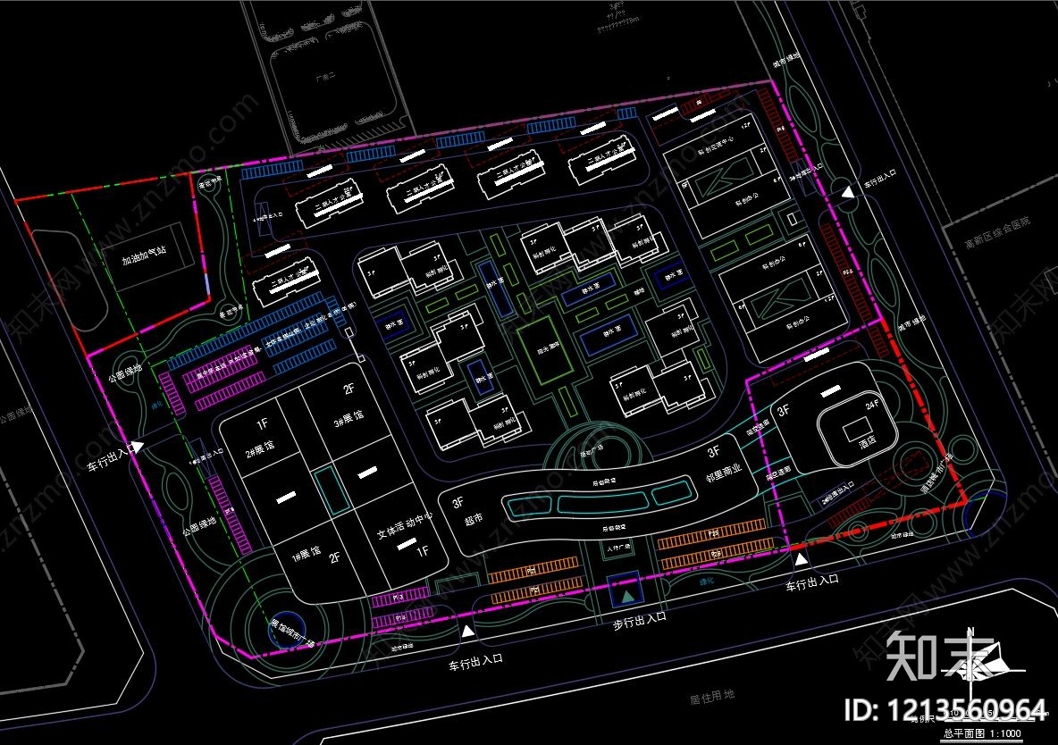 现代产业园建筑cad施工图下载【ID:1213560964】