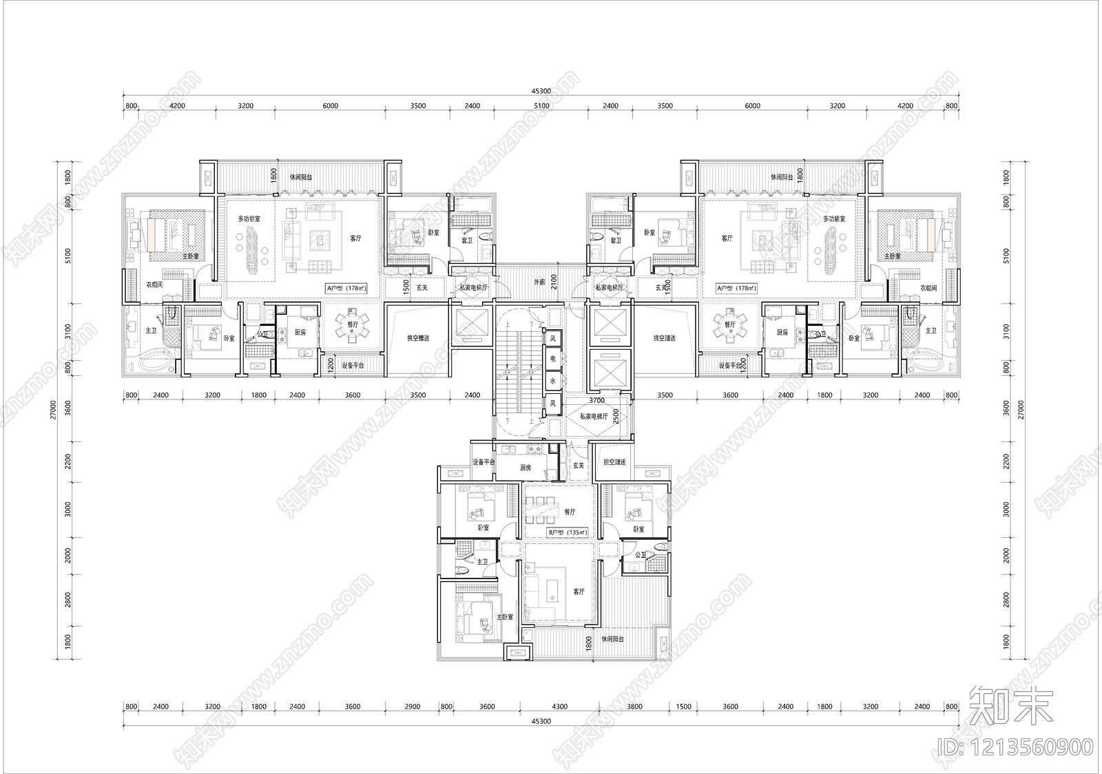 高层住宅cad施工图下载【ID:1213560900】
