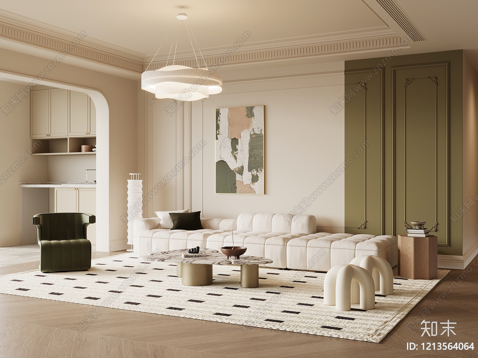 奶油风多人沙发3D模型下载【ID:1213564064】