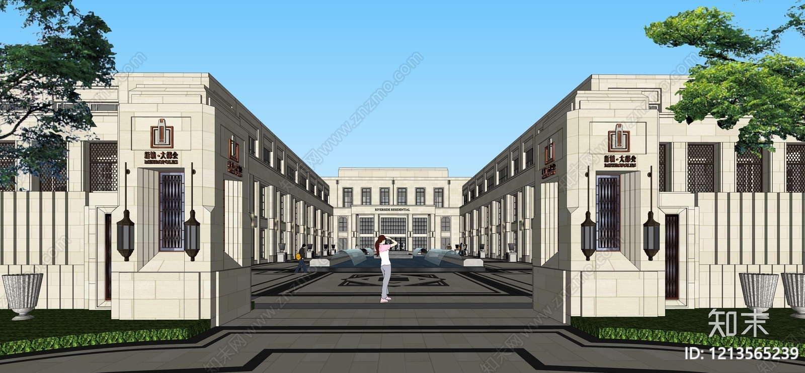 新古典主义售楼处建筑SU模型下载【ID:1213565239】
