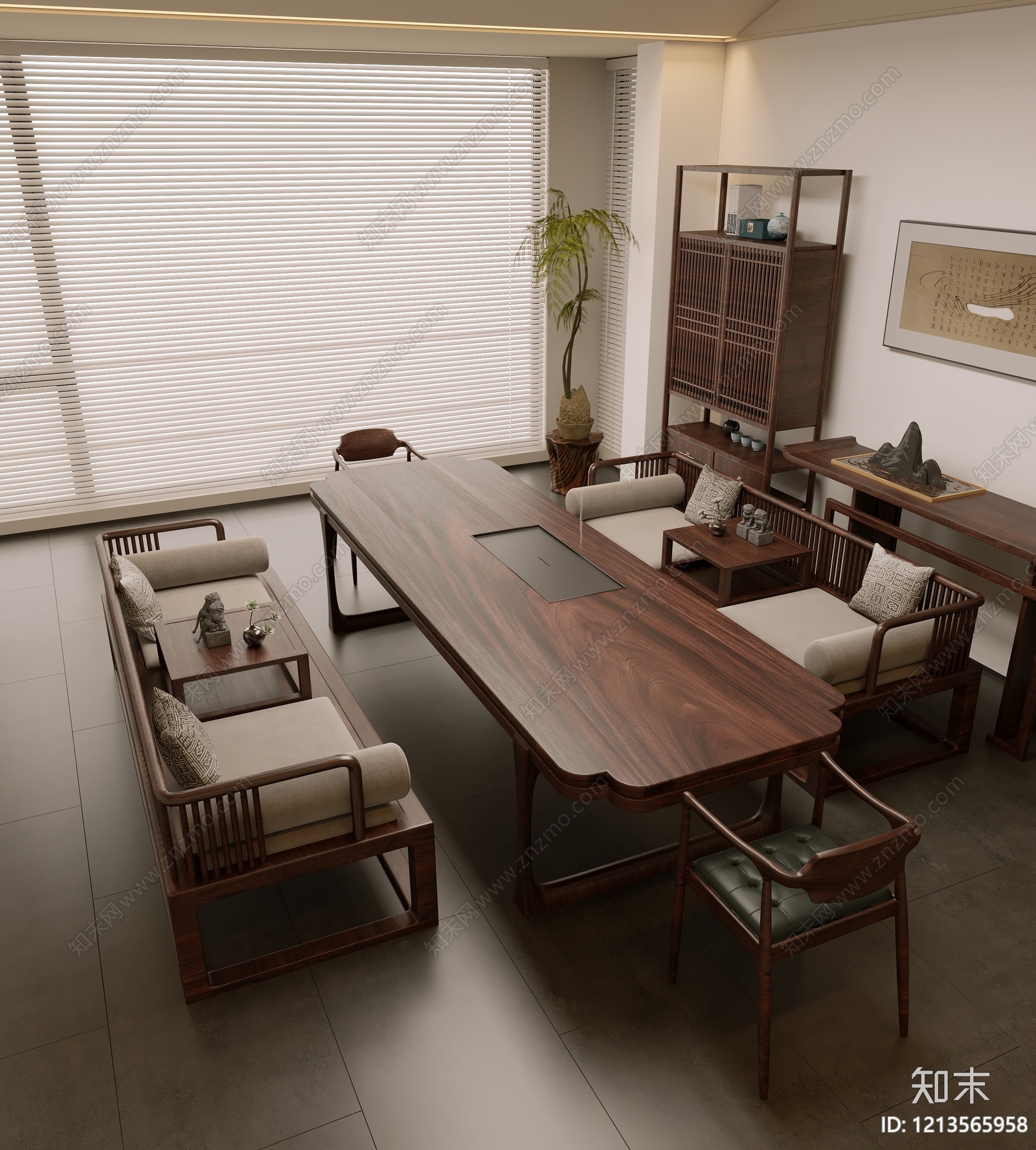 新中式茶室3D模型下载【ID:1213565958】