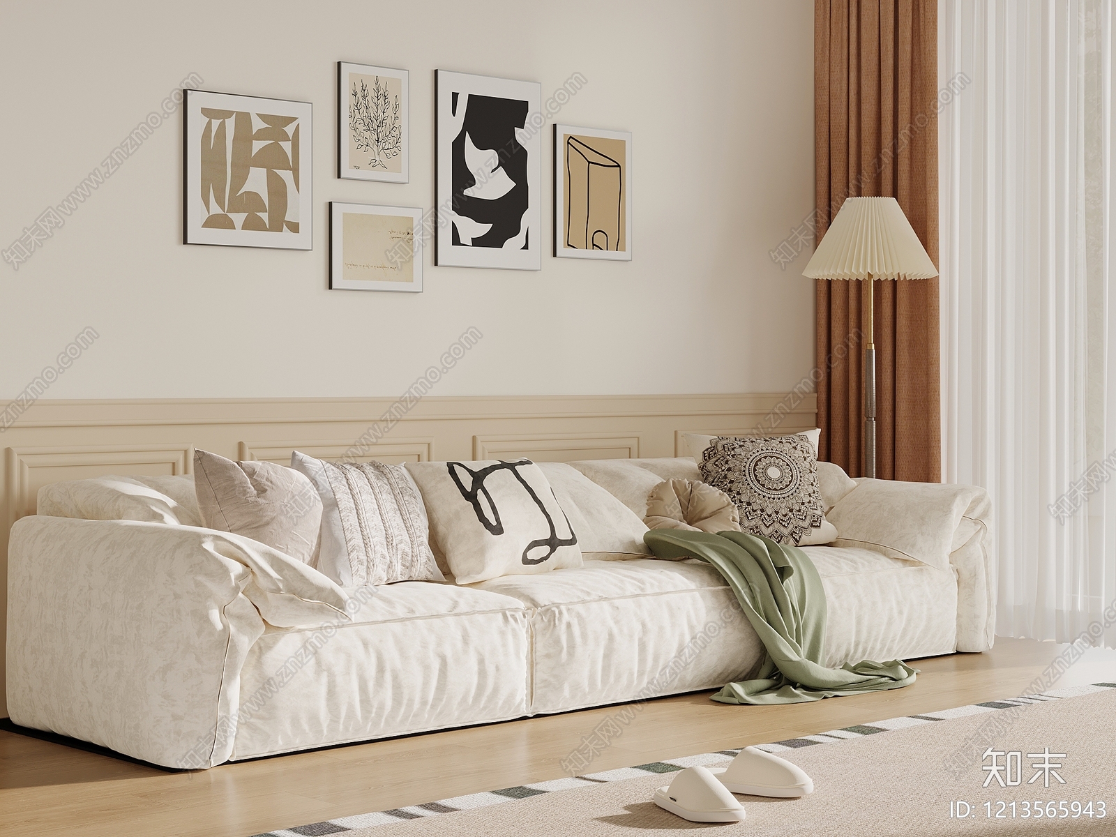 奶油风多人沙发3D模型下载【ID:1213565943】