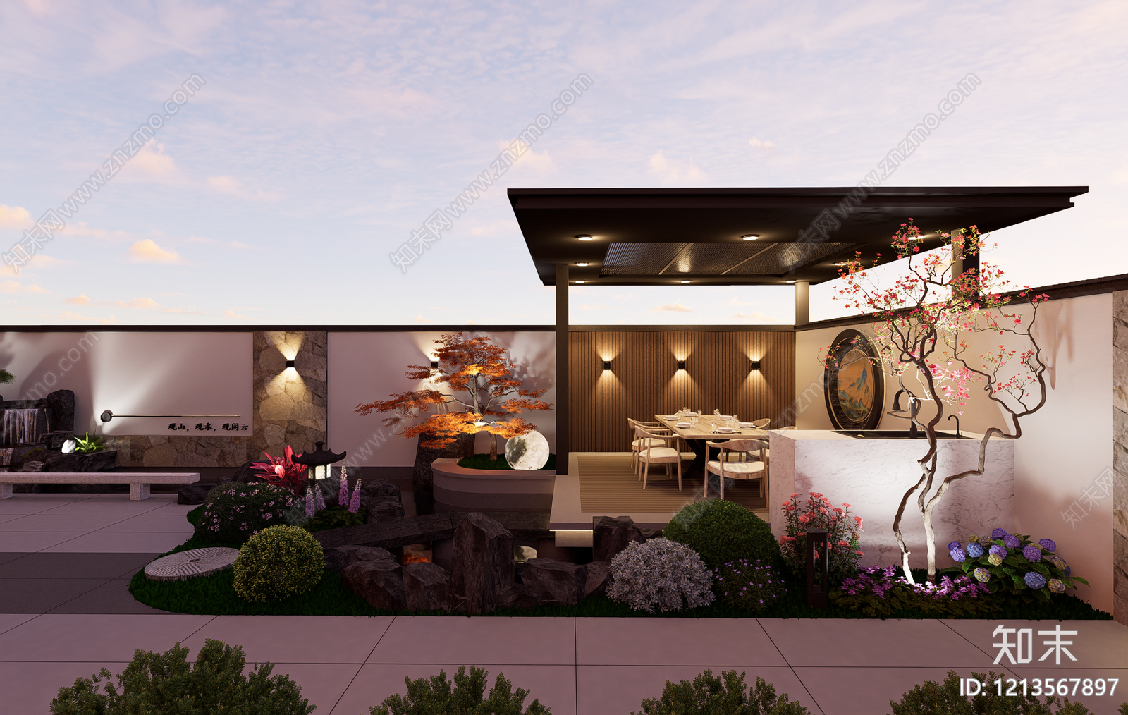 新中式别墅庭院SU模型下载【ID:1213567897】