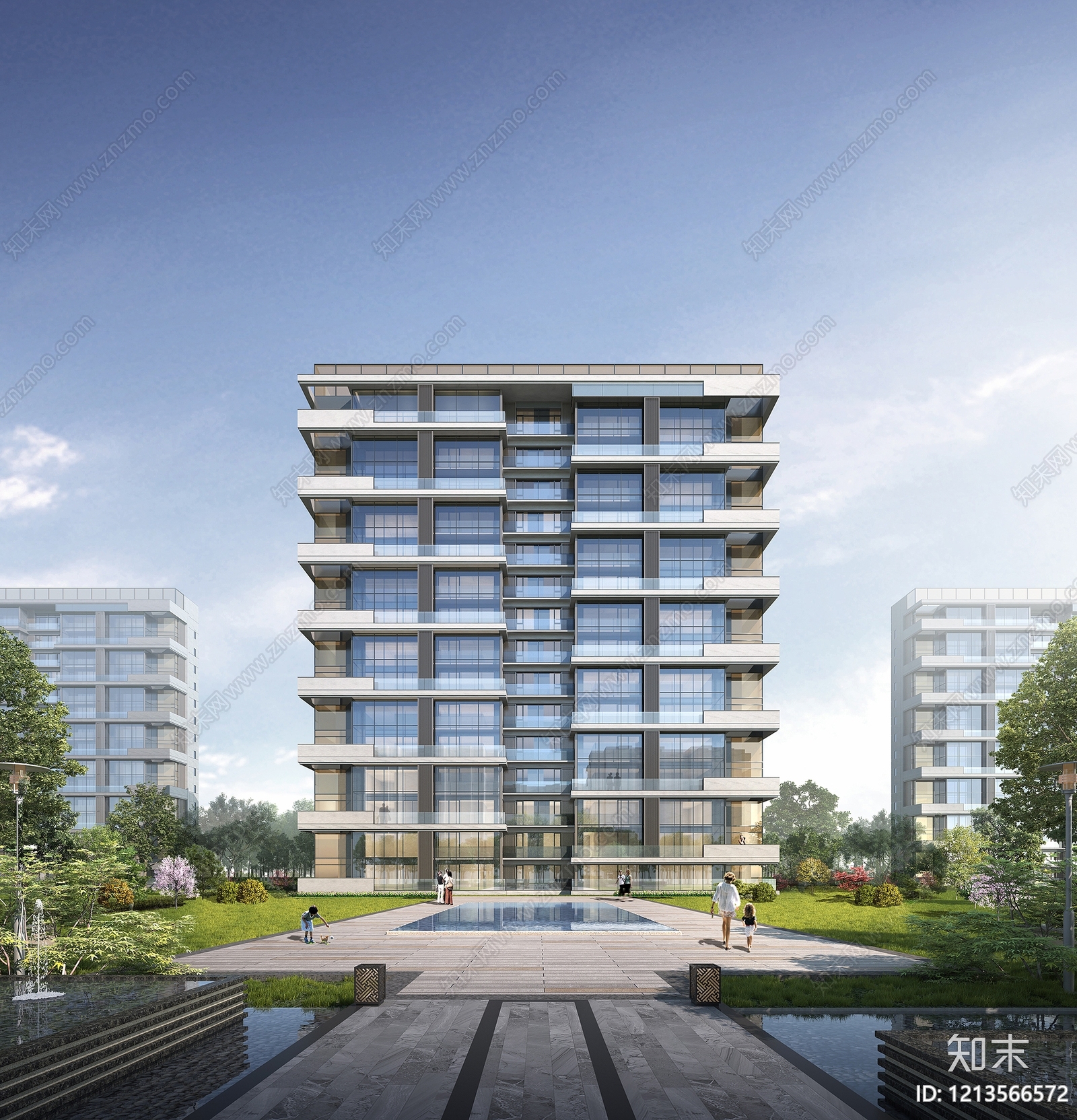 现代主义小高层住宅楼3D模型下载【ID:1213566572】