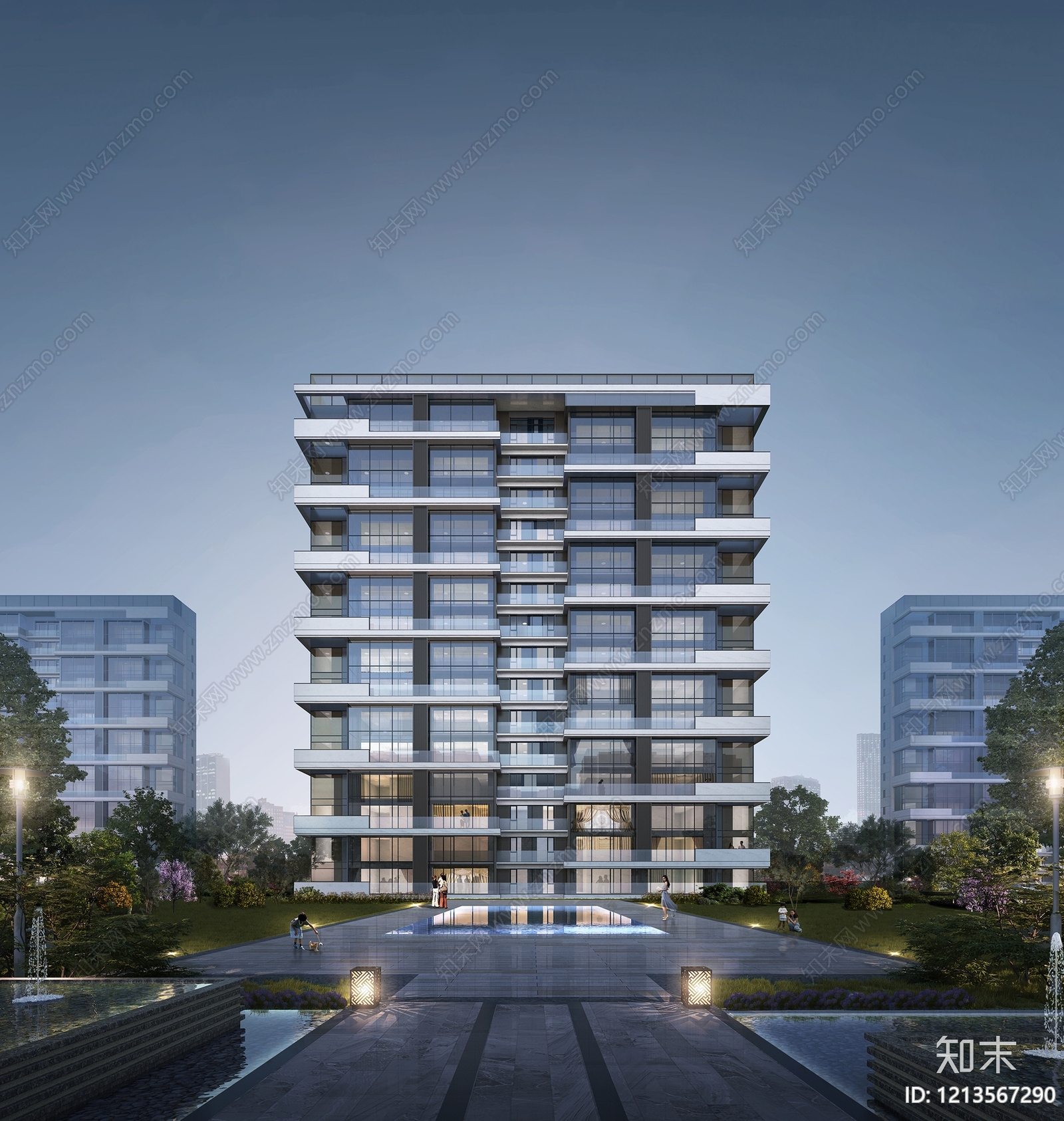 现代主义小高层住宅楼3D模型下载【ID:1213567290】