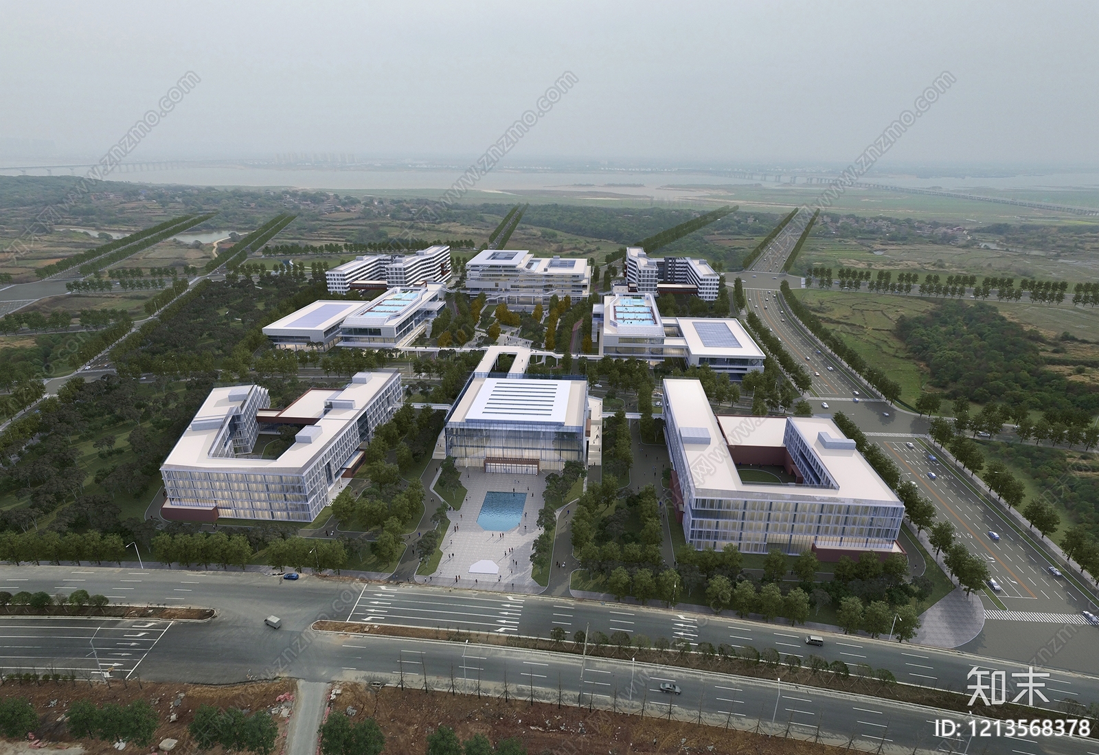 现代主义学校外观3D模型下载【ID:1213568378】