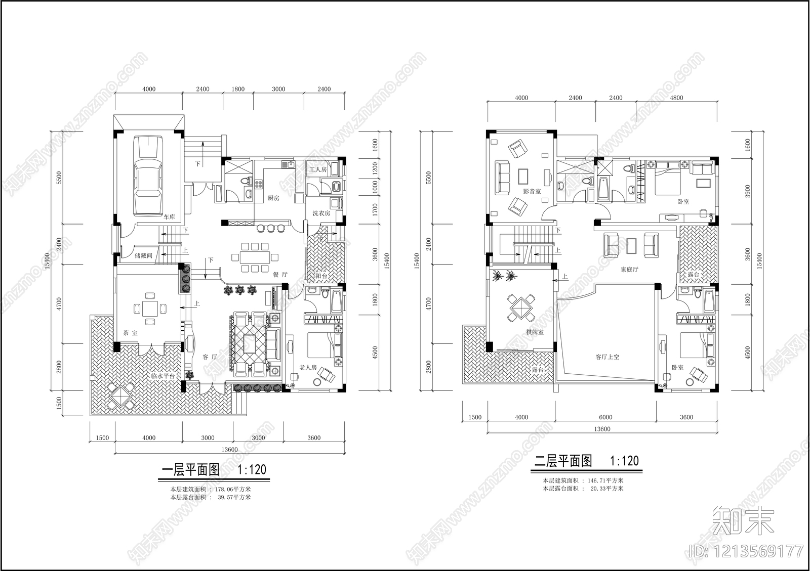 现代简约别墅建筑cad施工图下载【ID:1213569177】