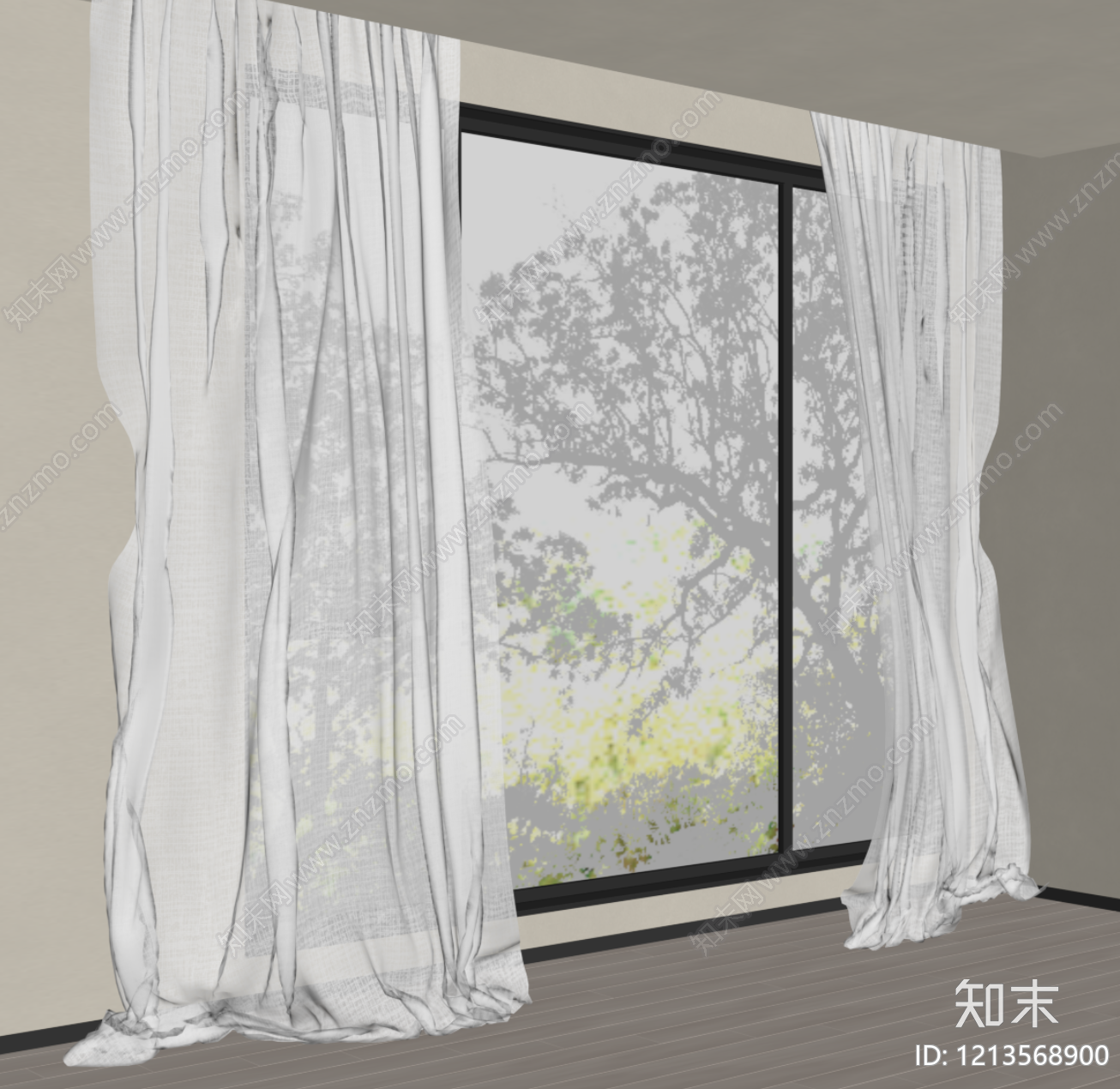 奶油风窗帘SU模型下载【ID:1213568900】