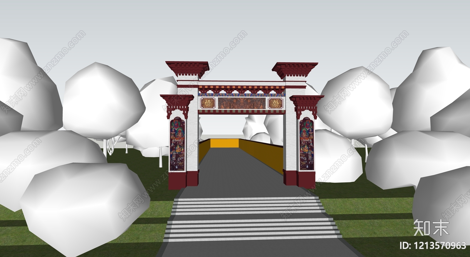 藏式风格入口大门SU模型下载【ID:1213570963】