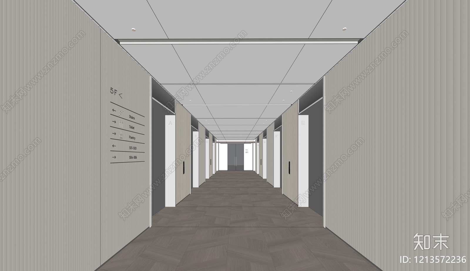 现代简约酒店走廊SU模型下载【ID:1213572236】