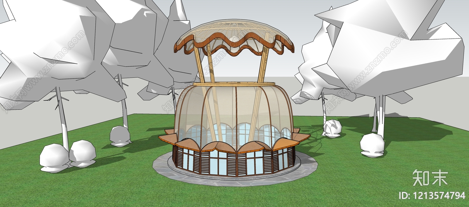 新中式小公建SU模型下载【ID:1213574794】