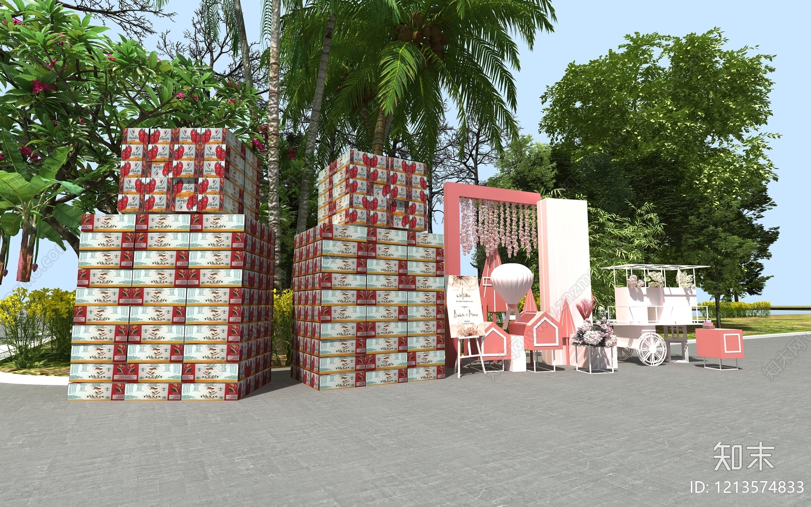 奶油风礼品堆头3D模型下载【ID:1213574833】