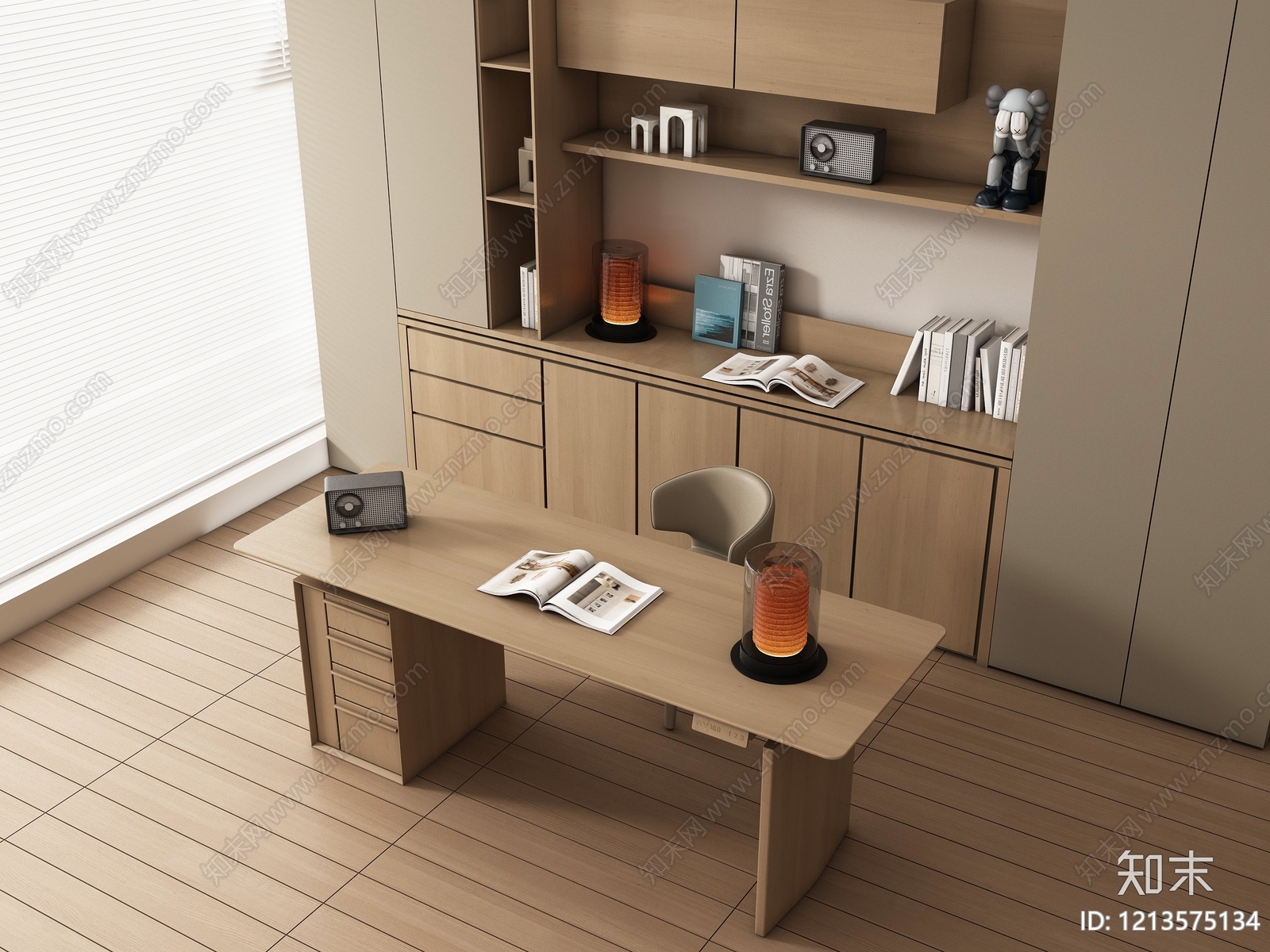 原木风书房3D模型下载【ID:1213575134】