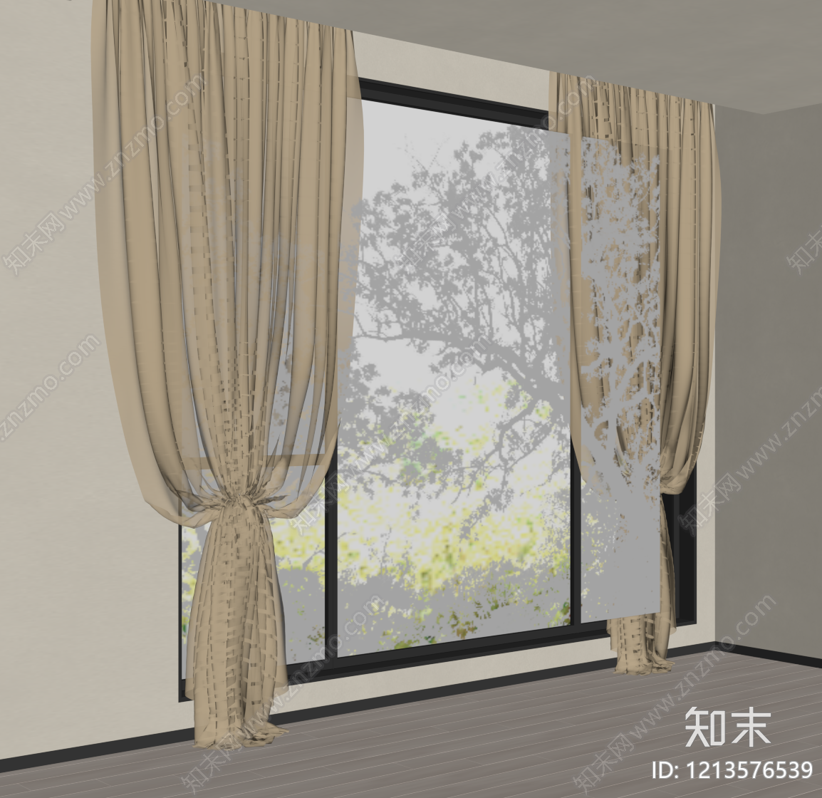 奶油风窗帘SU模型下载【ID:1213576539】