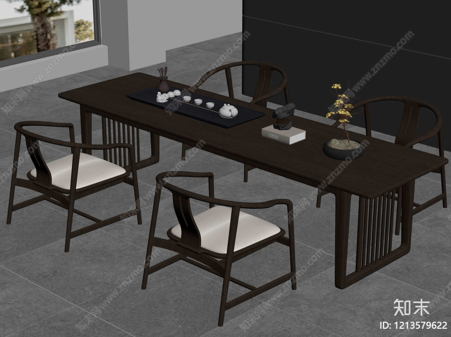 新中式茶桌椅SU模型下载【ID:1213579622】