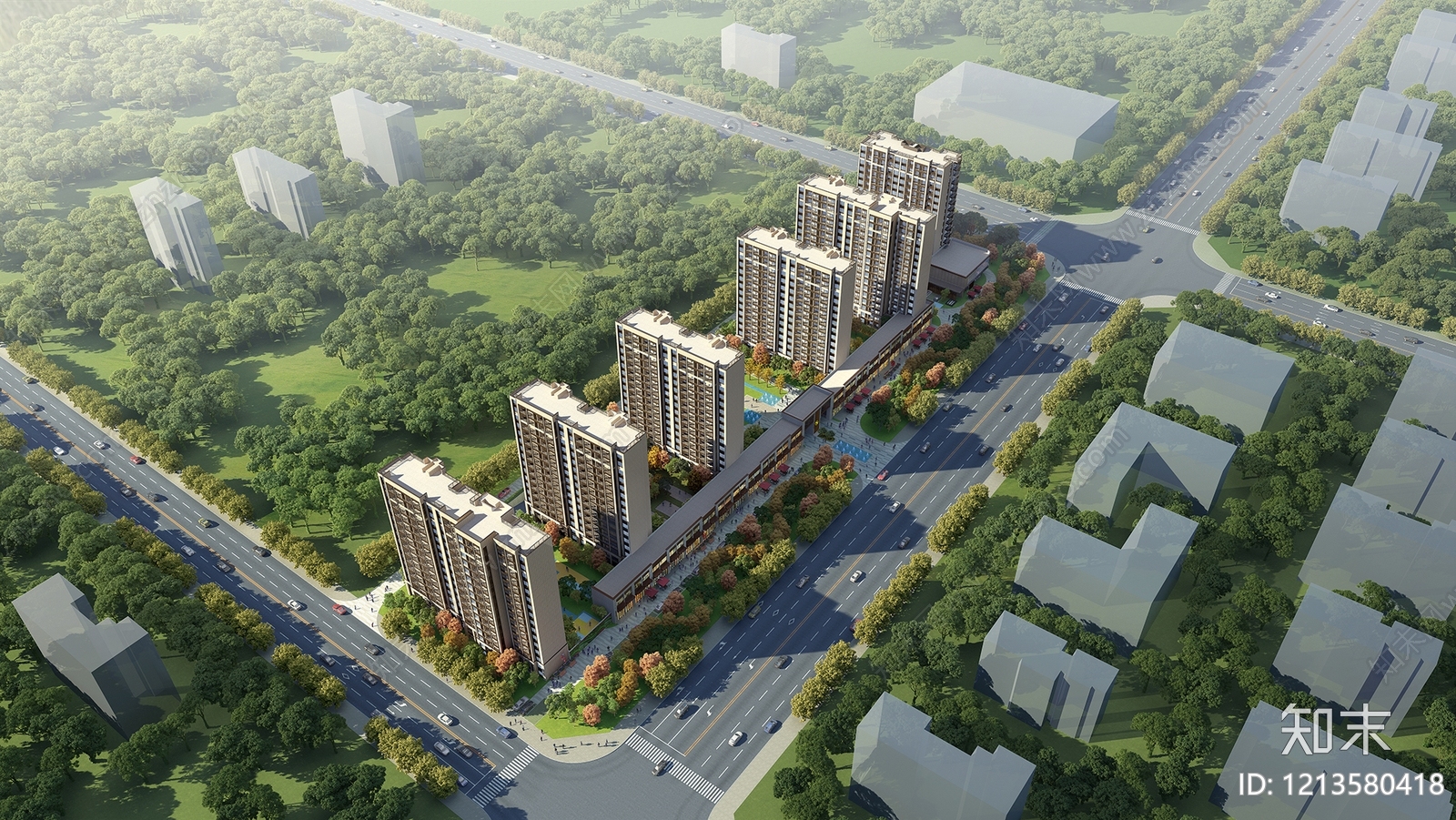 现代简约小高层住宅楼3D模型下载【ID:1213580418】