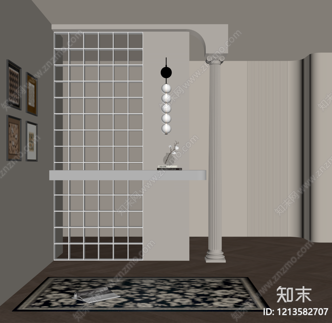 奶油风玄关SU模型下载【ID:1213582707】