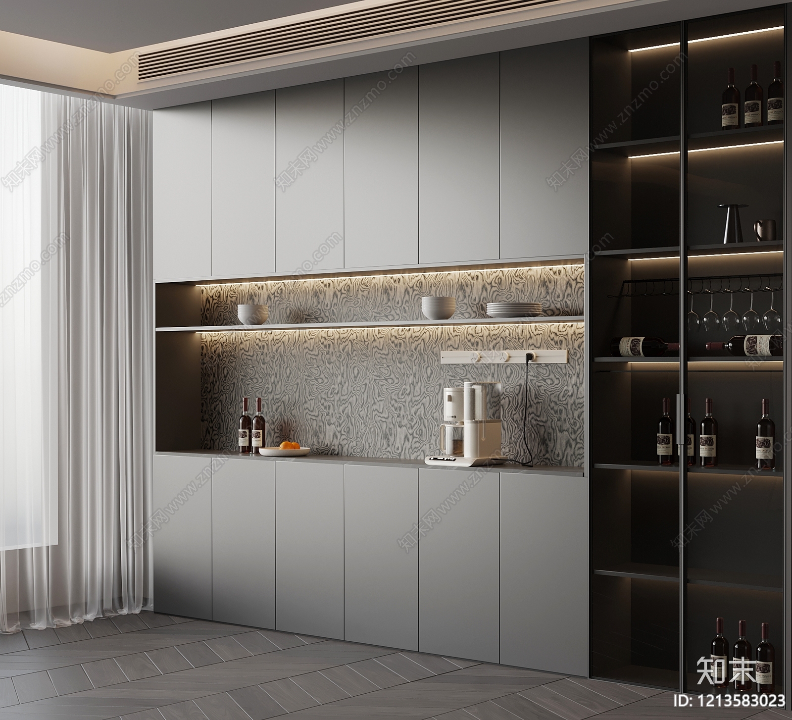现代餐边柜SU模型下载【ID:1213583023】