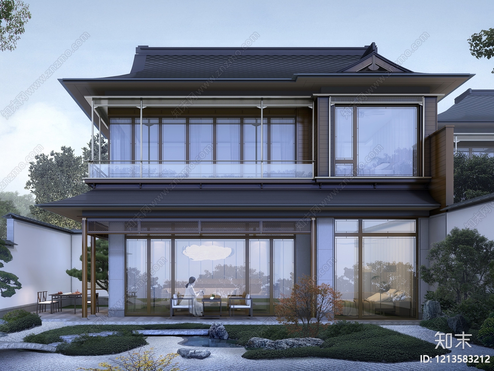 新中式别墅建筑cad施工图下载【ID:1213583212】