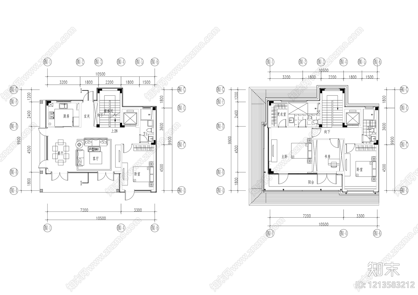 新中式别墅建筑cad施工图下载【ID:1213583212】