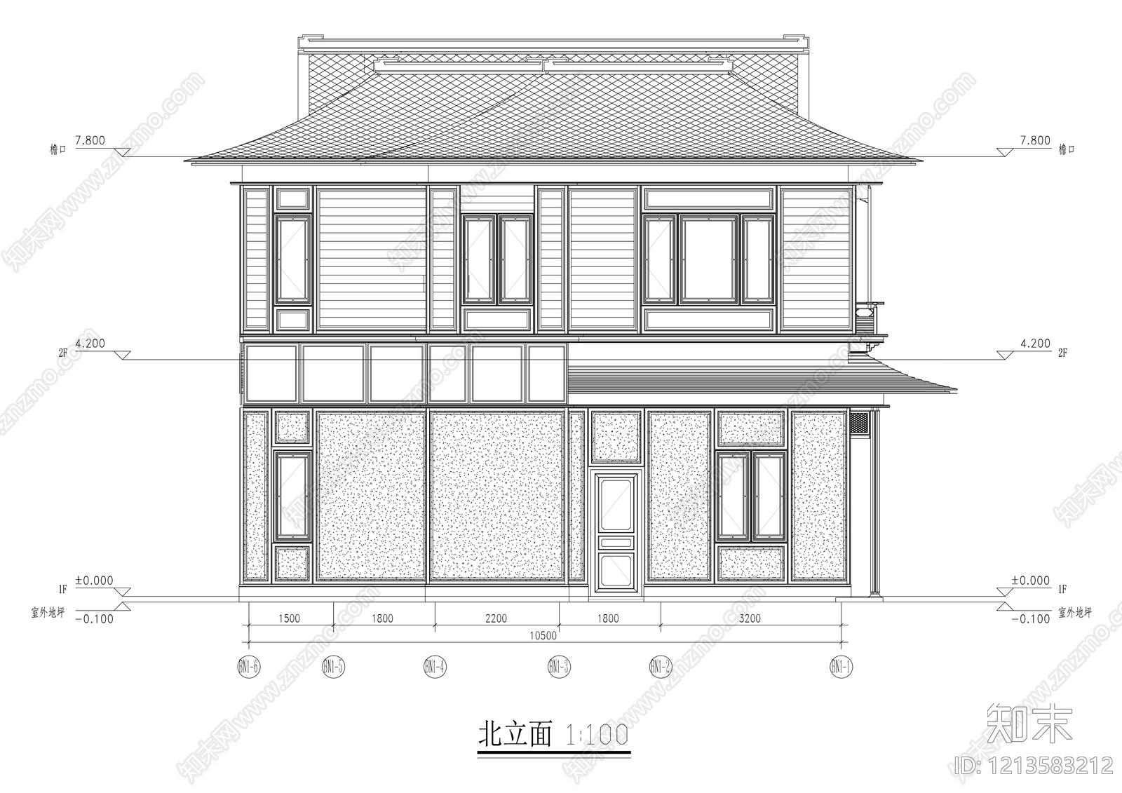 新中式别墅建筑cad施工图下载【ID:1213583212】