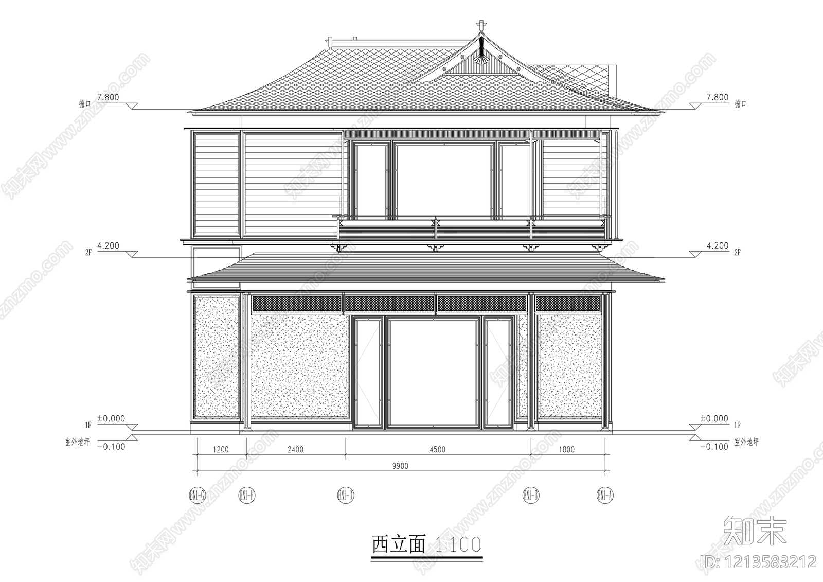 新中式别墅建筑cad施工图下载【ID:1213583212】