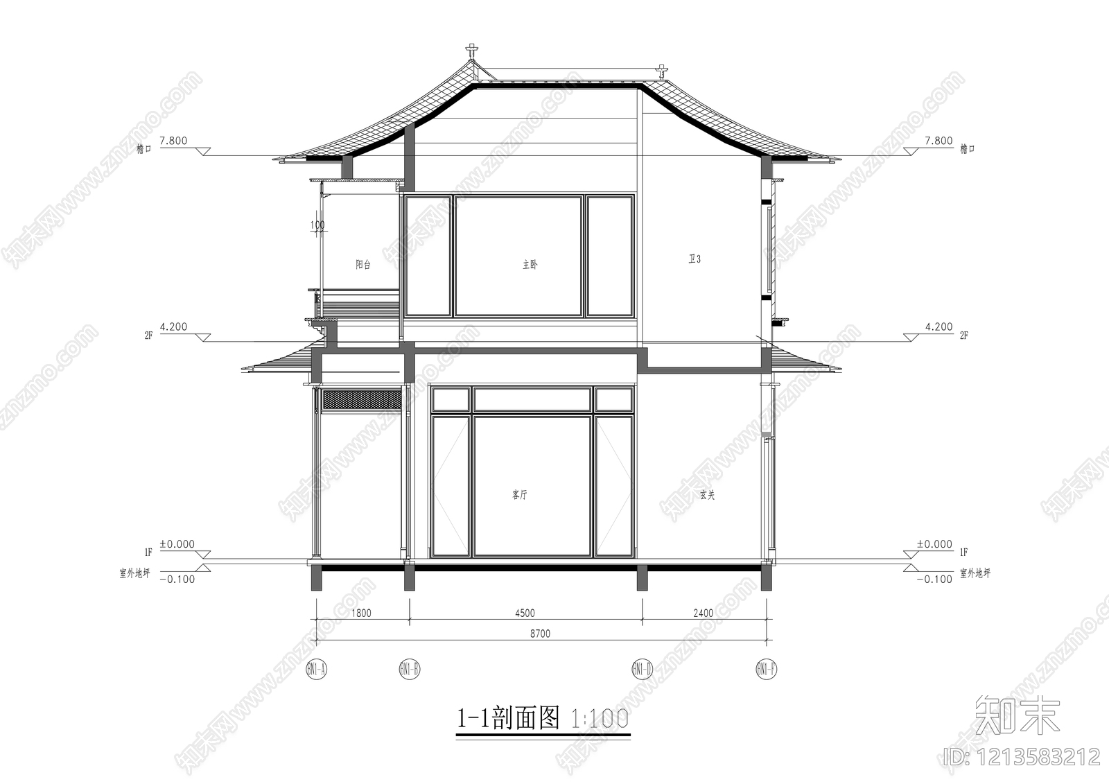 新中式别墅建筑cad施工图下载【ID:1213583212】
