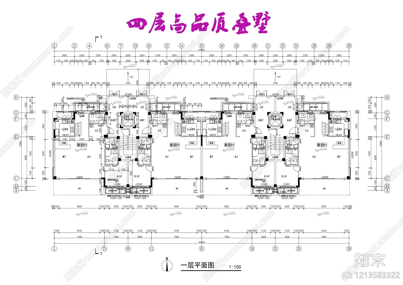 多层住宅cad施工图下载【ID:1213583322】
