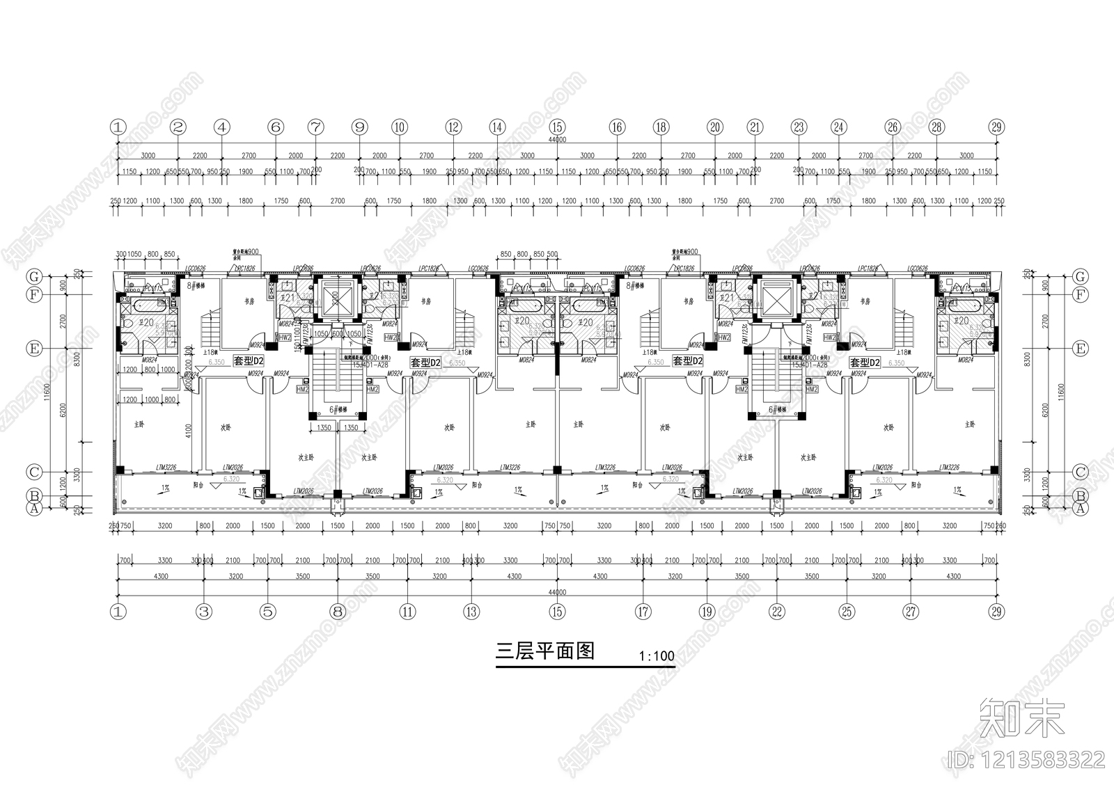 多层住宅cad施工图下载【ID:1213583322】