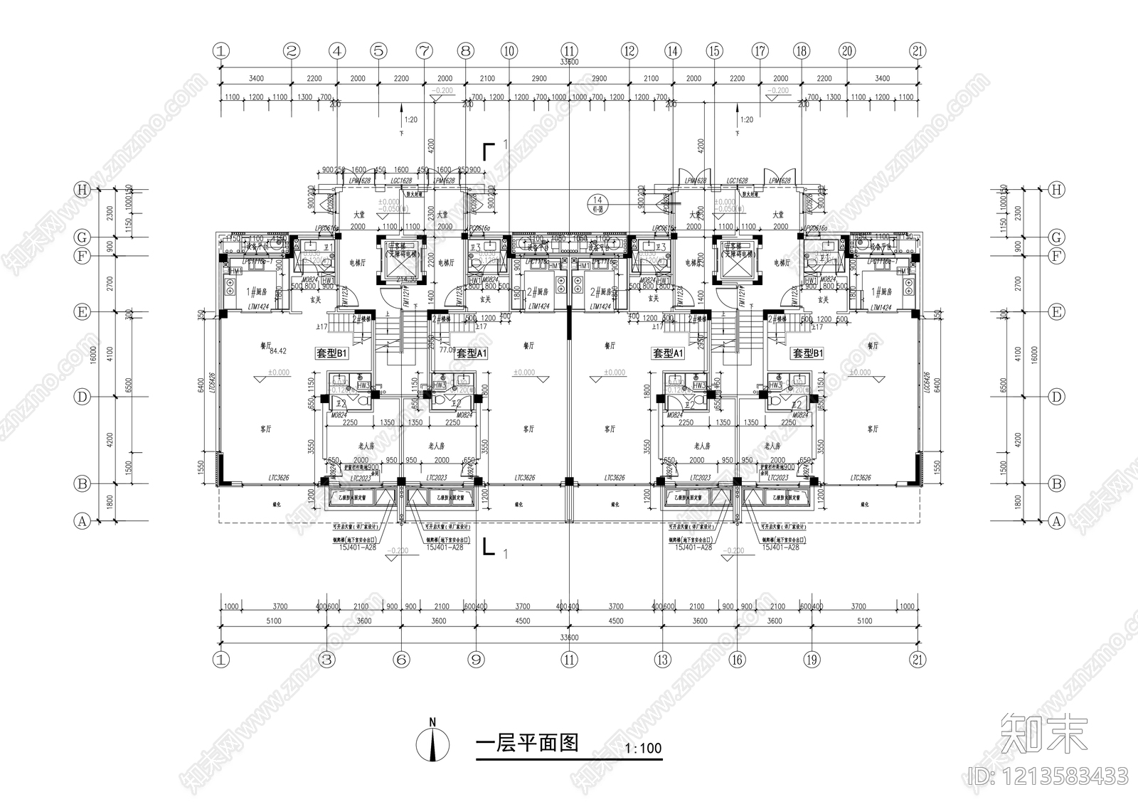 多层住宅cad施工图下载【ID:1213583433】