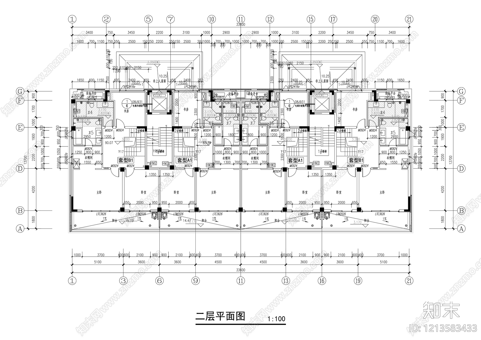 多层住宅cad施工图下载【ID:1213583433】