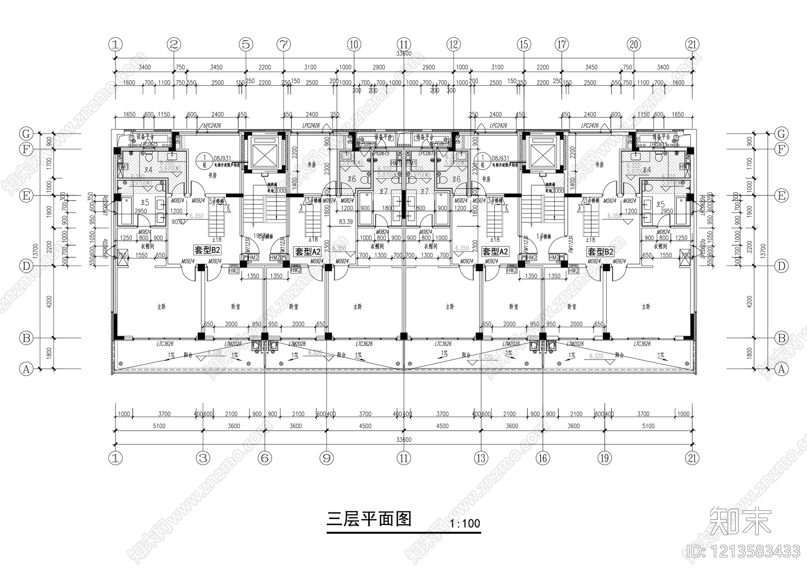 多层住宅cad施工图下载【ID:1213583433】