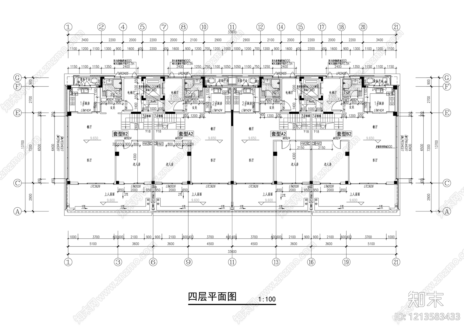 多层住宅cad施工图下载【ID:1213583433】